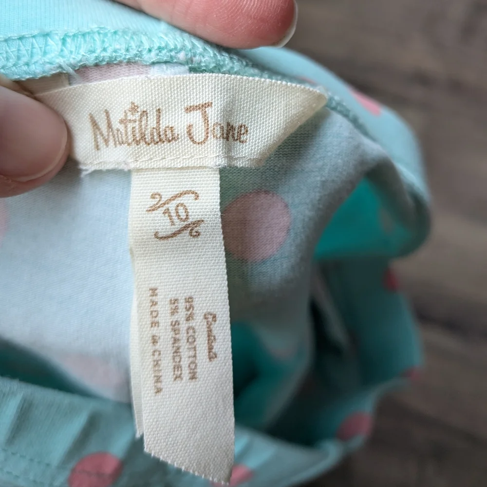 Matilda Jane Aqua & Pink Polka Dot Ruffle Capri Pants - Size 10